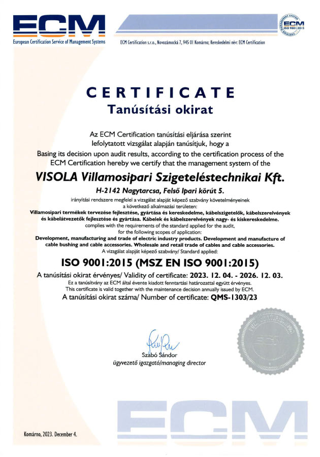 MSZ EN ISO 9001:2015 QMS-1303/23